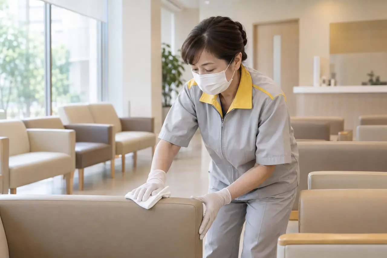 病床のある総合病院の清掃の様子
