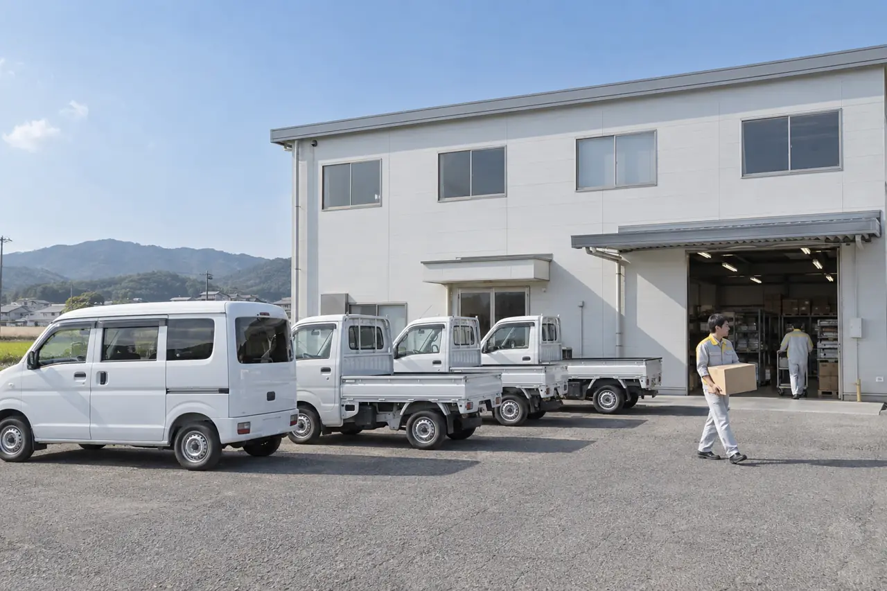 本社事務所と作業車