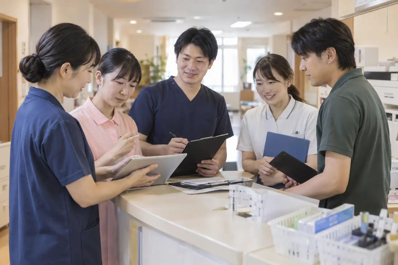 朝の申し送りの様子