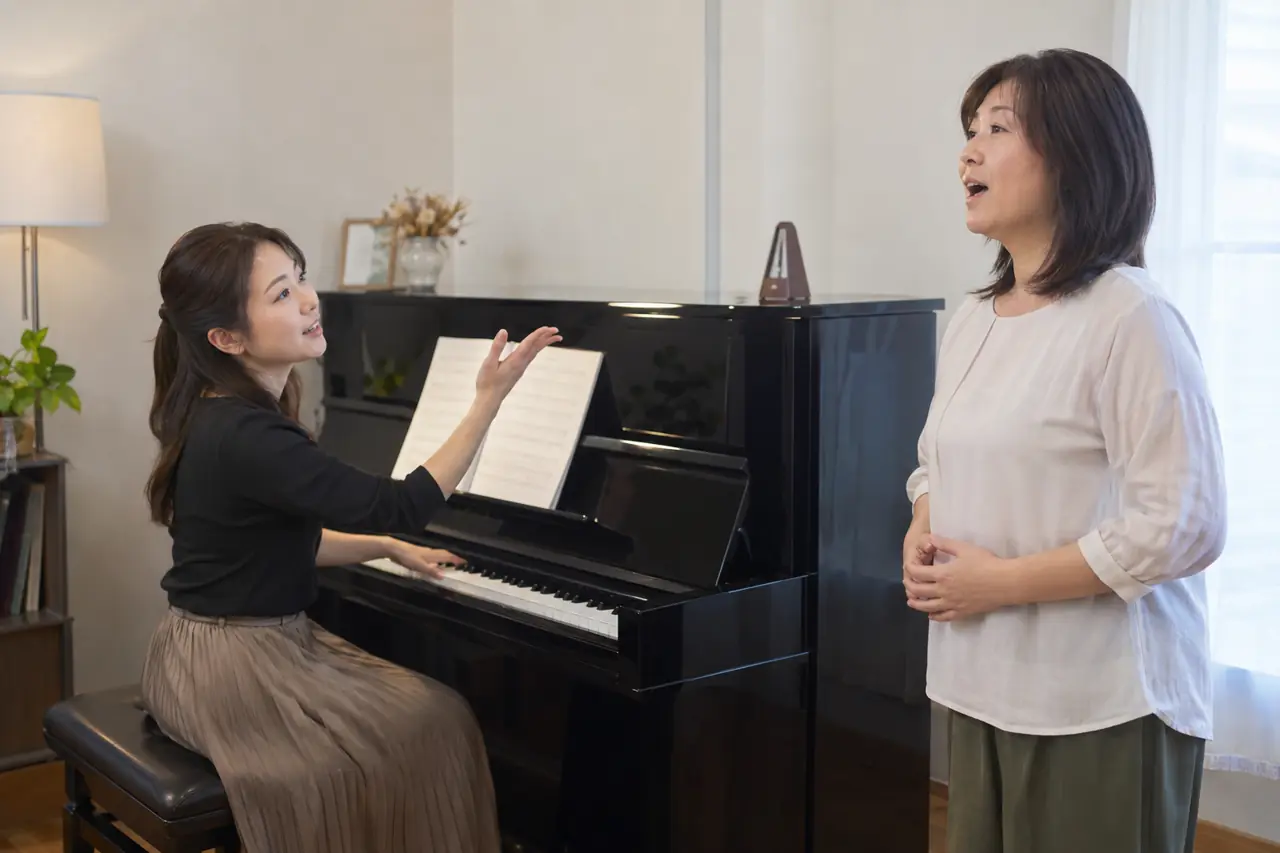ピアノの伴奏で歌う大人の声楽レッスン