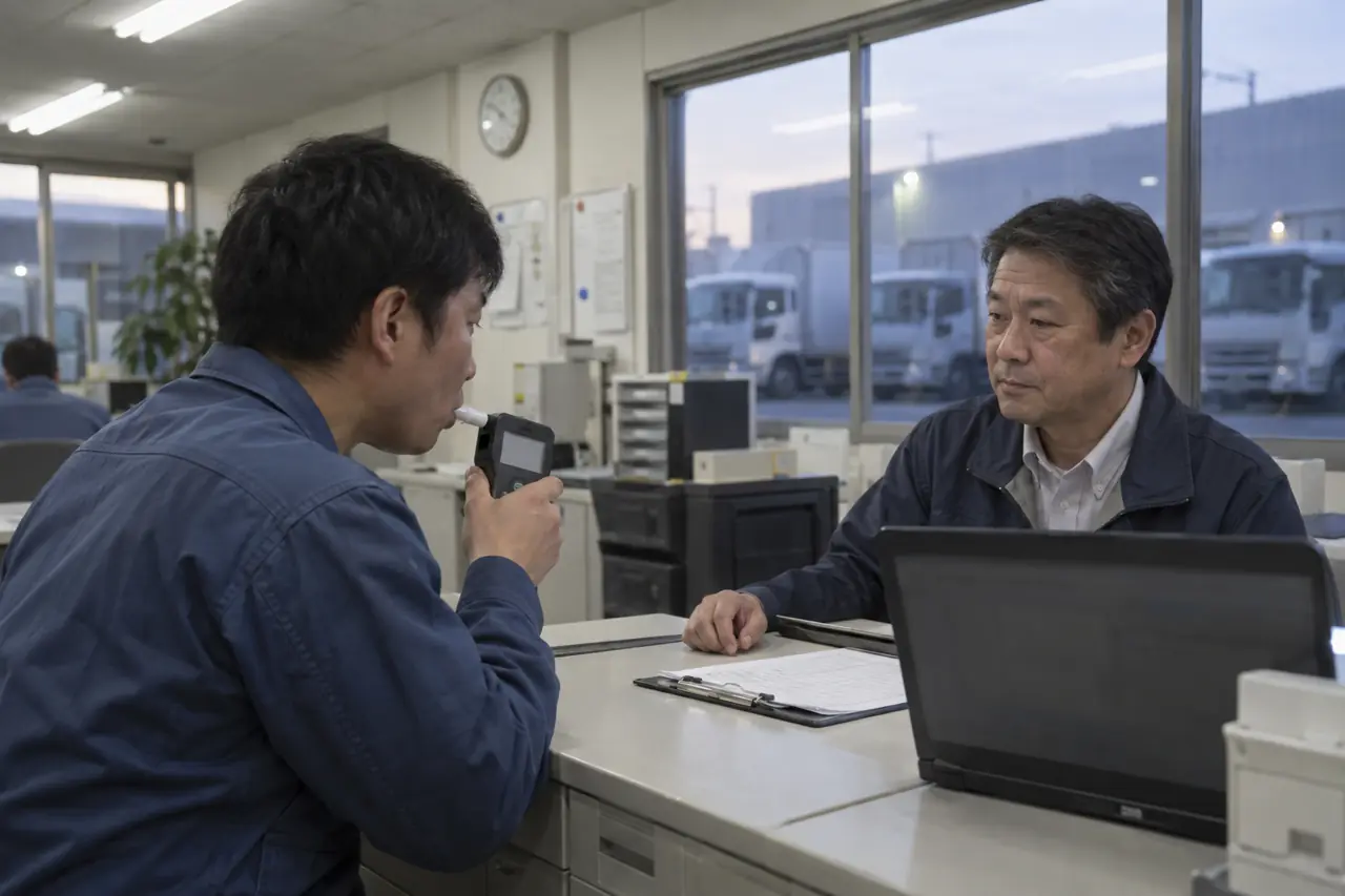 出発前の対面点呼とアルコール検知