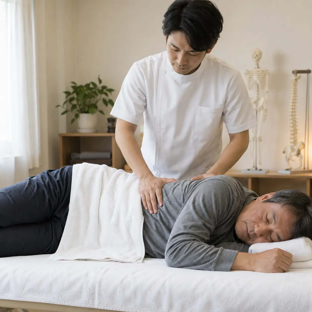 腰の状態を確かめている様子