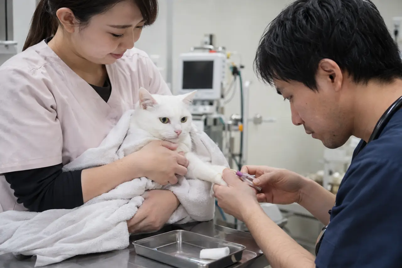 猫の健康診断のようす