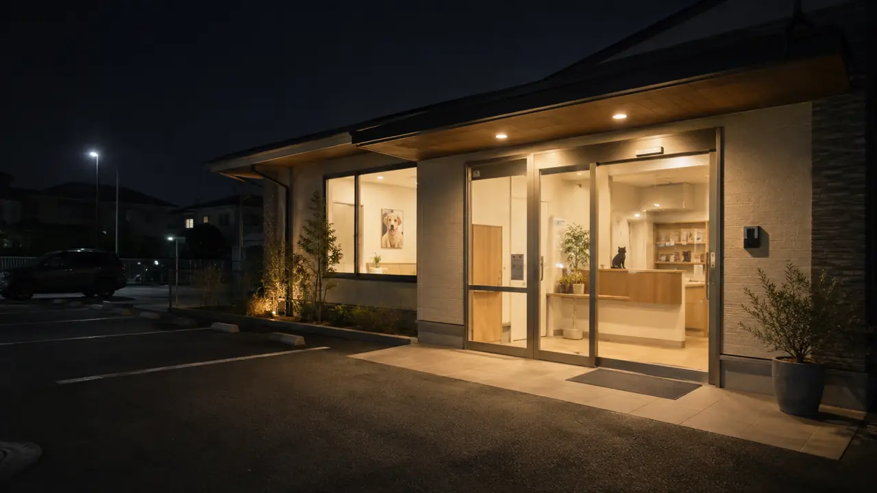 夜の病院の入口